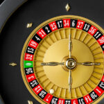Close-up of a casino roulette seen from above.